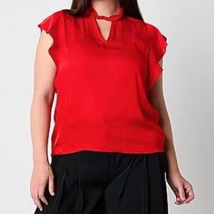 Worthington Elegant Red Ruffle Sleeve Women's Top